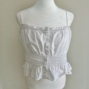 Madewell Cottagecore White Cropped Smocked Waist 100% Cotton Tank Top XL